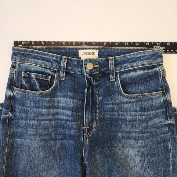 L'AGENCE Piper Skinny High Rise Jeans Womens 27 Dark Wash Button Ankle Stretch - Picture 8 of 11